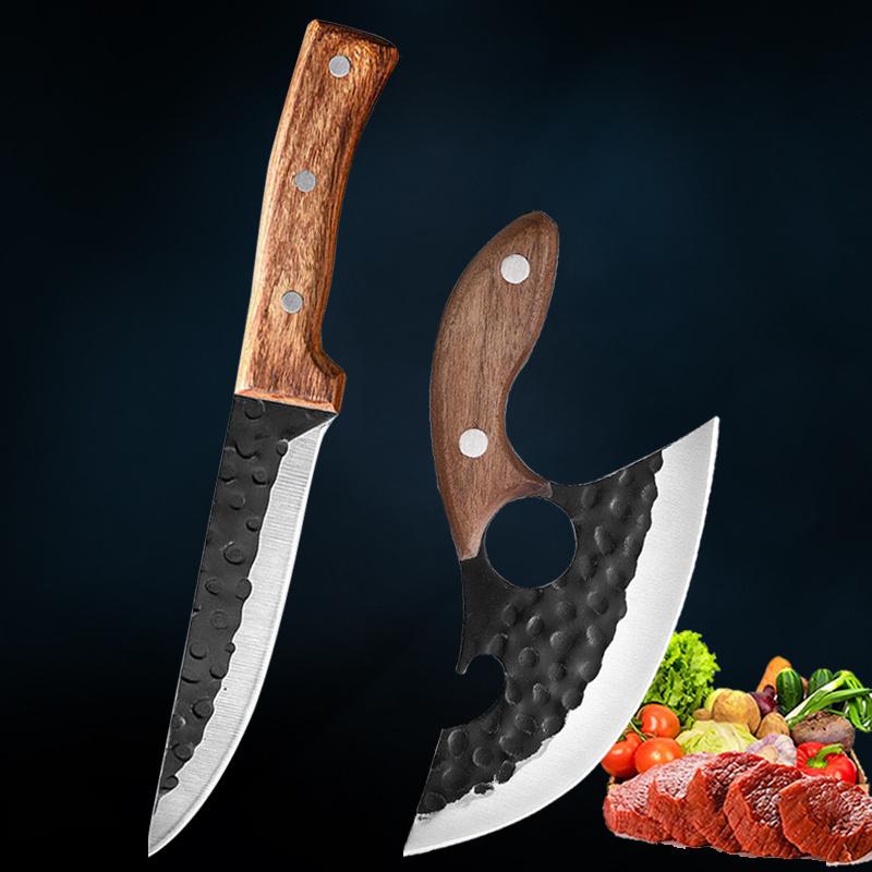 

2 шт. Кованый набор кухонных ножей шеф-повара из нержавеющей стали Острый нож для обвалки мяса Тесак для мяса Нож мясника Нож для фруктов и овощей Ручная работа