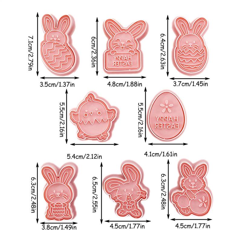 8Pcs Easter Cookie Cutters Mold DIY Rabbit Eggs Shapes Cookie Cutters 3D Cartoon Embossing Mold Cookie Stamp Baking Cake Tools