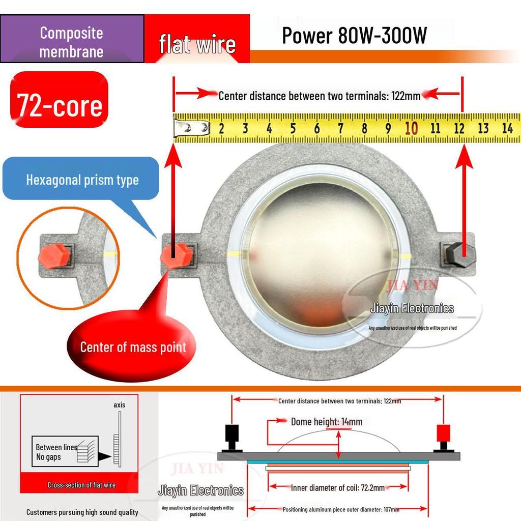 72-core high-frequency voice coil with 72.2mm pole component, round flat wire - speaker coil audio repair accessory.
