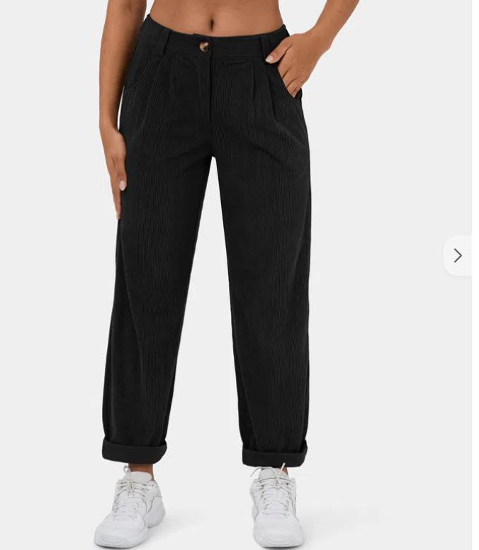 2026 Women's High Waist Casual Corduroy Pants - Solid Color, Loose Fit, Straight Leg