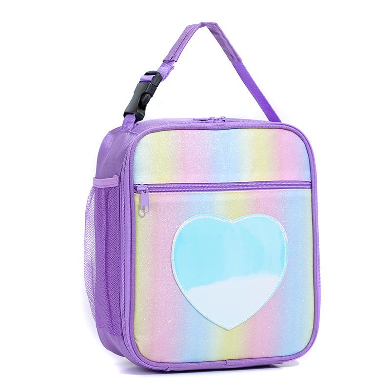 Heart-Shaped Rainbow Insulated Lunch Bag for Kids - Cute Cartoon Design
