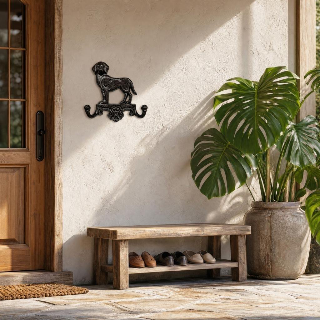 Vintage Double Hook Wall Mounted Coat Rack with Dog Design for Garden Courtyard Home Decor