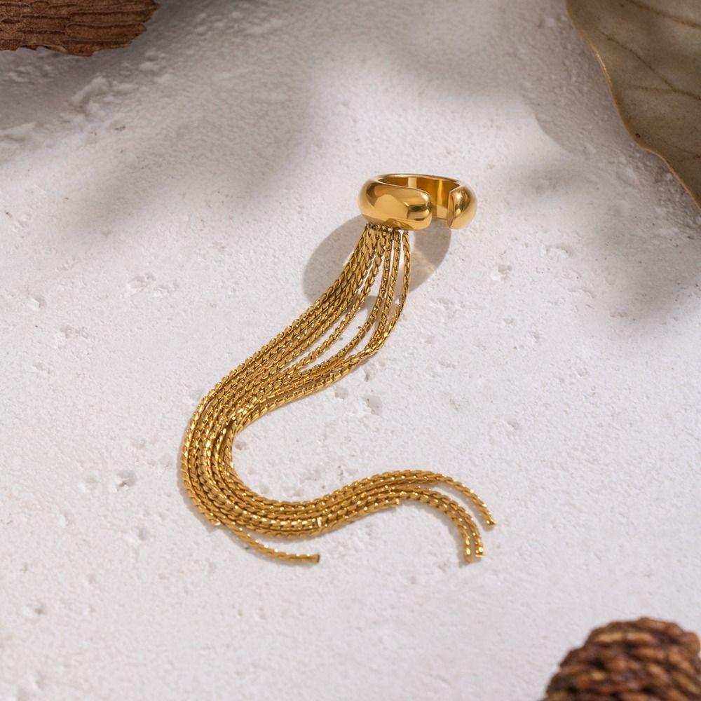 Golded C Shape Ear Cuff Stainless Steel Tassel Earrings Retro Gold Jewelry  Travel