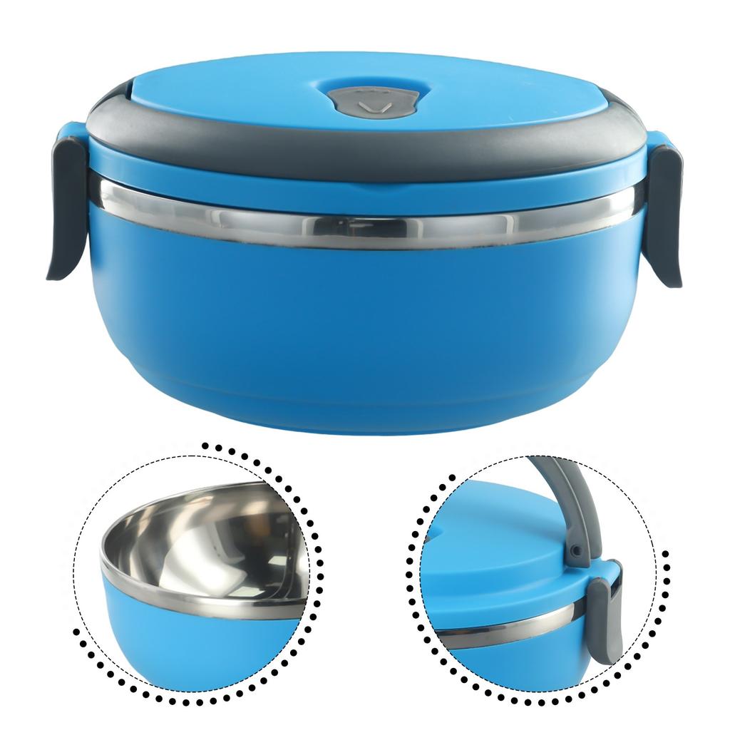 Stainless Steel Round 1 Layer Insulated Food Thermal Containers Lunch Box Case