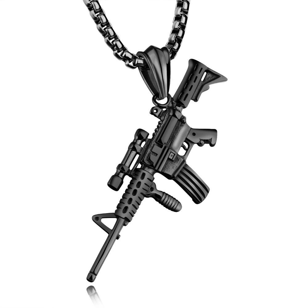 Hip Hop Refined Stylish Iced Out Gold Silver Color Alloy M4 Gun Pendants Necklace for Men Rapper Jewelry