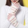 Soft Warm Gloves Winter Knitted Gloves Soft Cartoon Striped Fingerless Gloves with Flip Top Warm Glove Stretchy Mitten