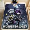 Murder Drones Dystopian Cityscape Plush Throw Blanket - Soft Cozy Fleece Blanket Featuring Cartoon Characters in Dark Gothic Art
