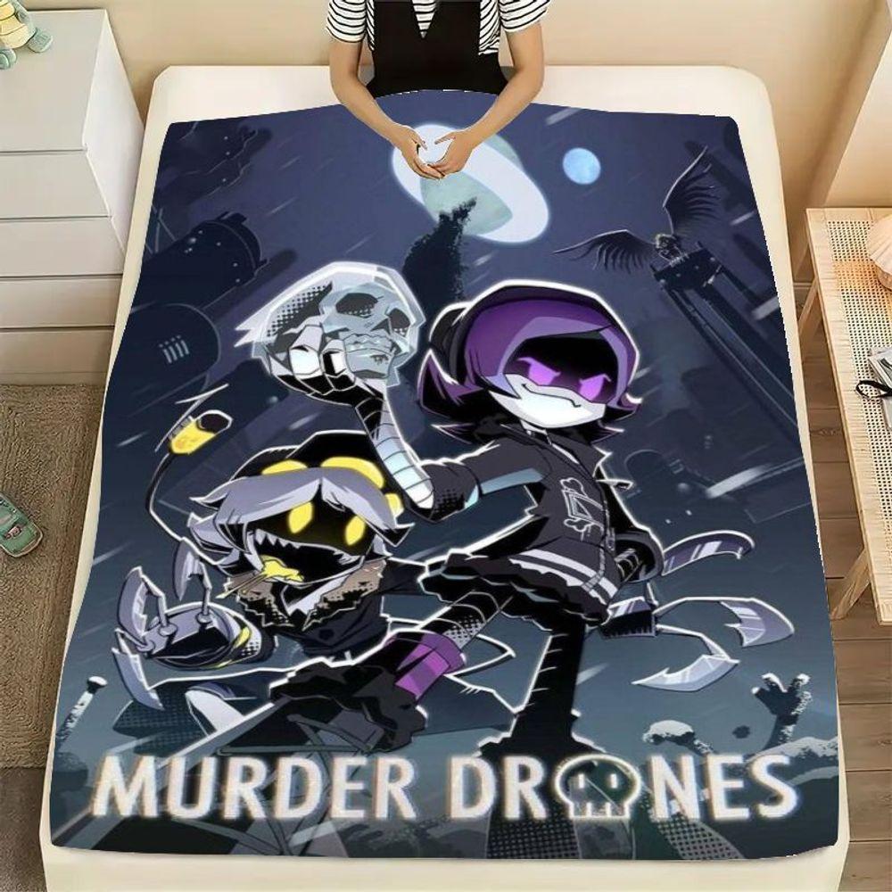 Murder Drones Dystopian Cityscape Plush Throw Blanket - Soft Cozy Fleece Blanket Featuring Cartoon Characters in Dark Gothic Art
