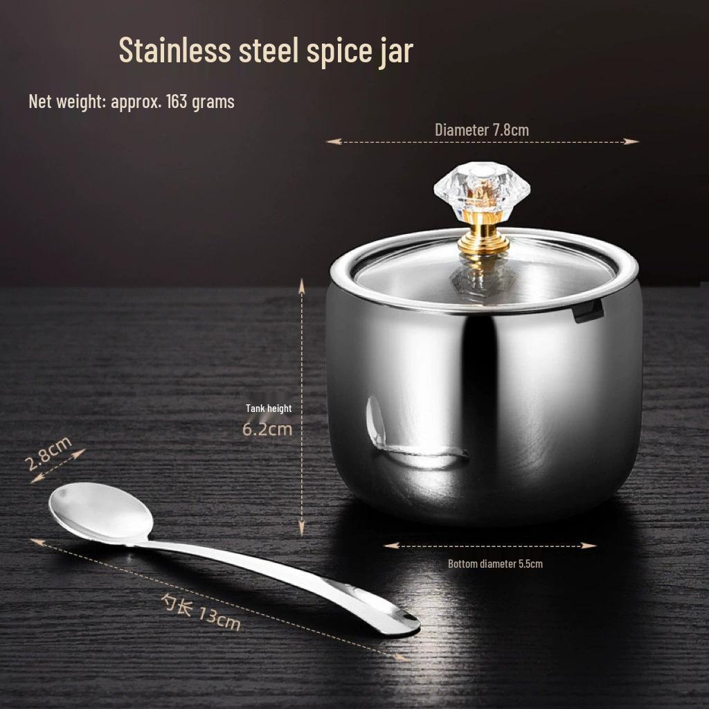 304 Stainless Steel Glass Spice Jars with Spoons & Lids - Moisture-Proof Storage Set for Kitchen