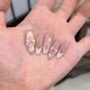 Gentle Nude Pink Cat Eye Press-On Nails with Glass Beads, Luxury Bows, Stars & Polka Dots