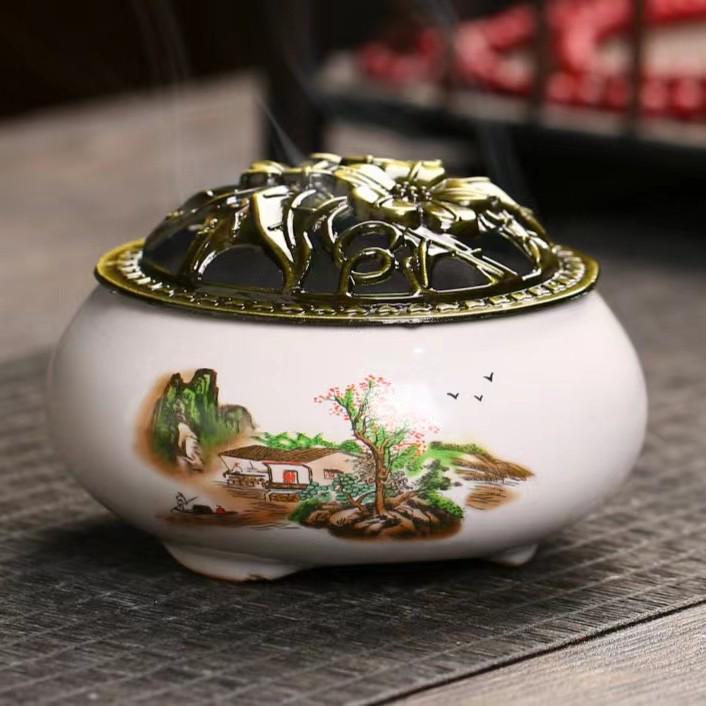 Celadon Ceramic Incense Burner for Home, Buddhist Supplies, Sandalwood Incense Path, Ice Crack Kiln Change Design.