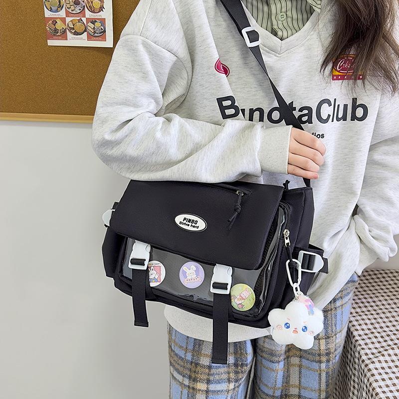 Large-capacity school bag, mailman bag, women's transparent and versatile simple shoulder messenger bag, college trend pain bag