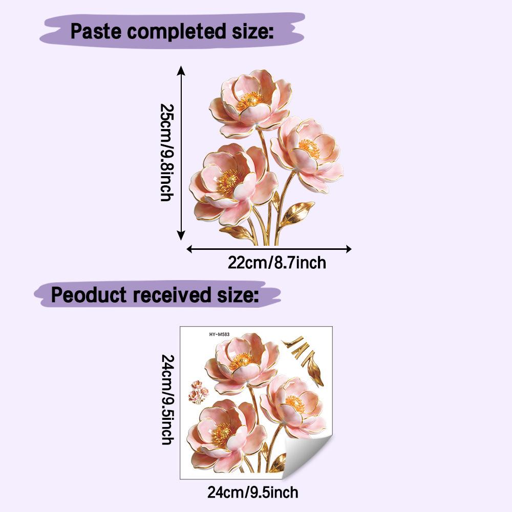 

Pink Gold Peony Waterproof Self Adhesive Toilet Sticker for Bathroom Wall Home Decor 24x24cm різнокольоровий