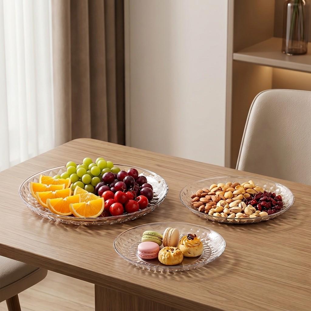 Clear Plastic Serving Tray Round Plates Dinnerware PET Stackable Dessert Food Plate Snack Dish Kitchen Party Tableware