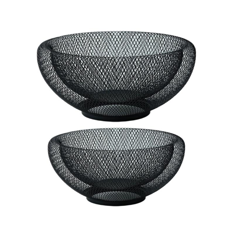 

Set of 2 Minimalists Mesh Iron Fruit Baskets With Sturdy Base Metal Materials Accessory for Modern Home Decoration 1 big 1 small чорний