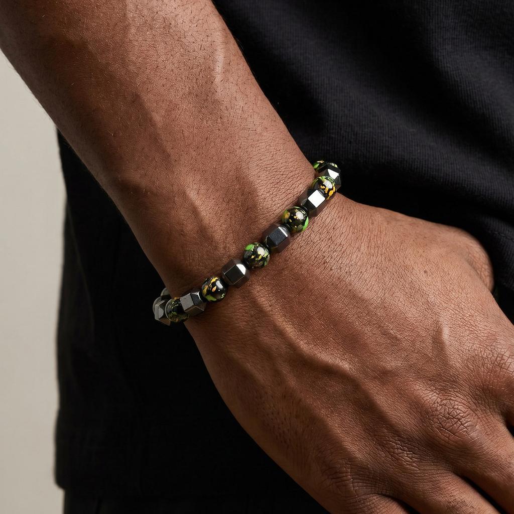 Fashion Black Natural Stone Bracelet for Men, Irregular Colorful Beads Elastic Chain Bracelet, Hip Hop Punk Healing Jewelry Gift