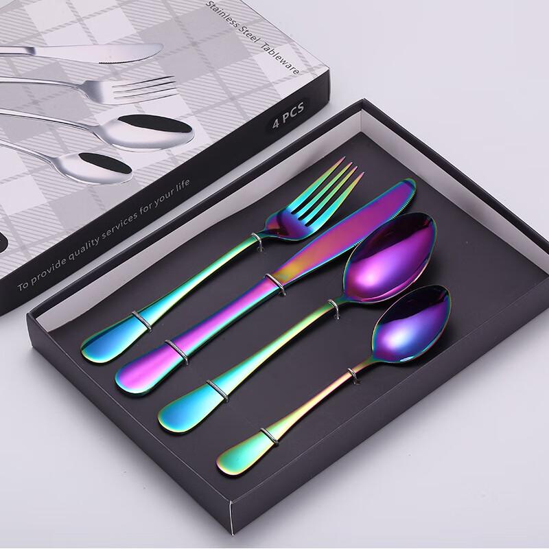 ZISIZ Портативный радужный набор столовых приборов из нержавеющей стали, 4 предмета