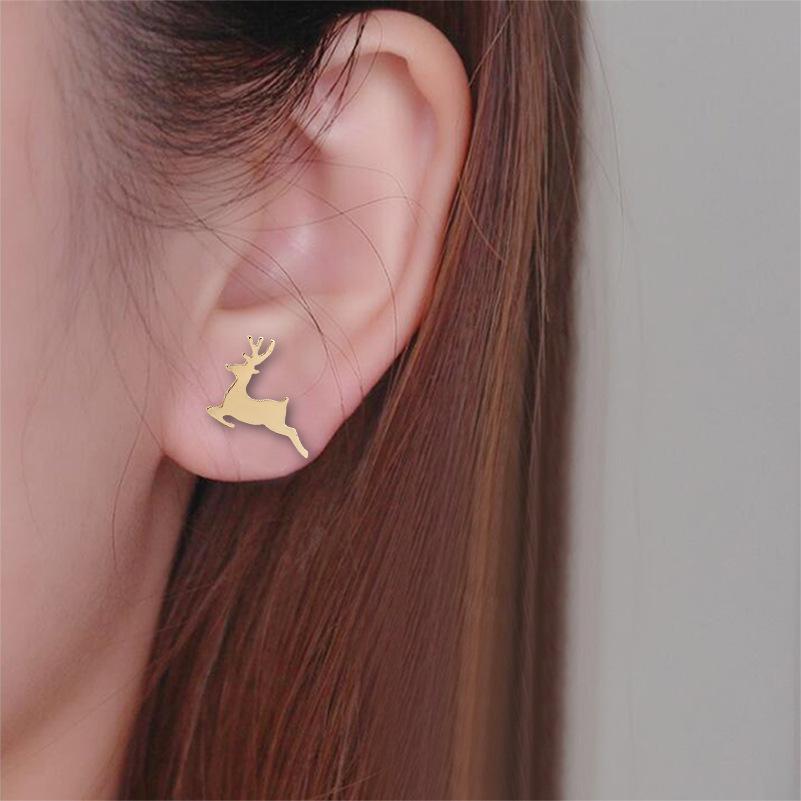 Exquisite Stainless Steel Jumping Fawn Stud Earrings - Christmas Animal Cartilage Jewelry