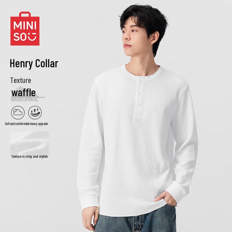 MINISO Men s Henley Waffle Knit Long-Sleeve T-Shirt M