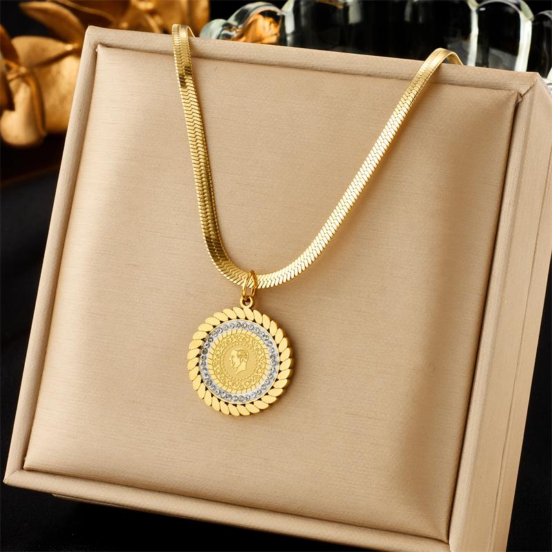 DIEYURO 316L Stainless Steel Round Portrait Pendant Necklace For Women Girl New Trend Clavicle Chain Jewelry Gift Party Bijoux