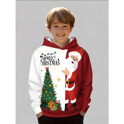 Sweat à capuche imprimé Père Noël Mignon de Noël Vêtements de sport Mode Fête Sweat à capuche à manches longues Fille Sweat à capuche Confortable Vêtements pour enfants