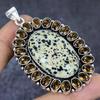 Natural Dalmation Jasper, Topaz 925 Sterling Silver Jewelry Pendant 2.76" ETC-13781
