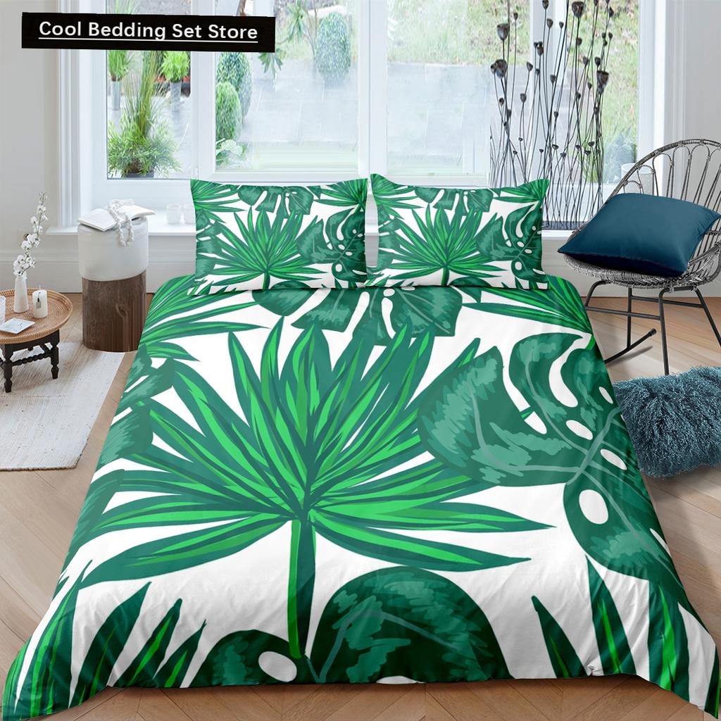 Comforter Tropical Leaves Butterfly Printed Bedding Sets With Pillow Case Luxury Polyester Queen/King Size Gift Blue
