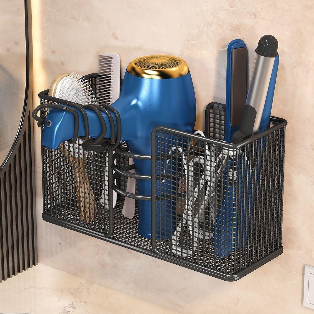 No-Drill Hair Dryer Storage Rack Wall Mounted Plastic Wrap Holder Kitchen
