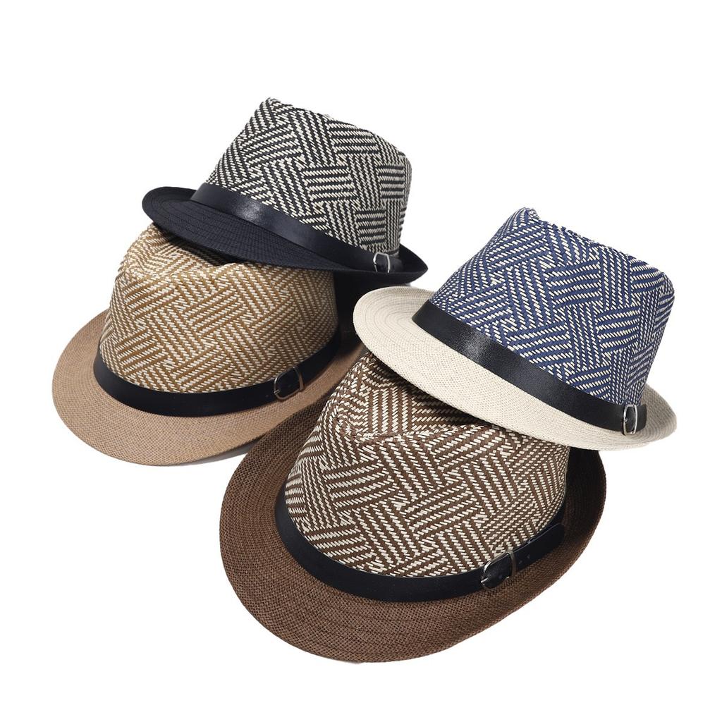 Linen Top Hat Men's Jazz Hat Sun Protection Elderly Man Curled Vintage Panama Straw Hat British Sun Hat