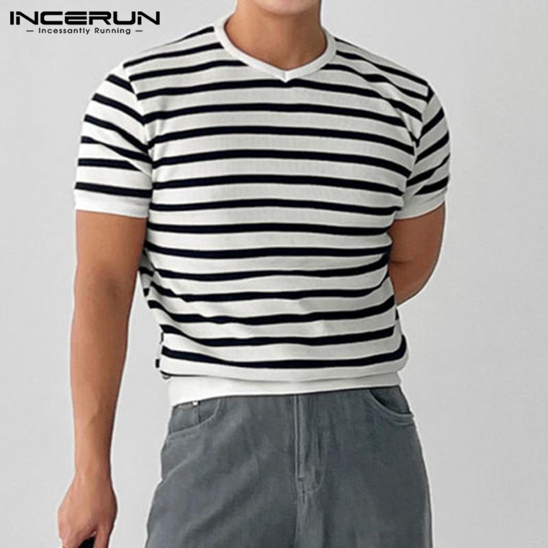 

INCERUN Мужские вязаные топы в полоску с короткими рукавами