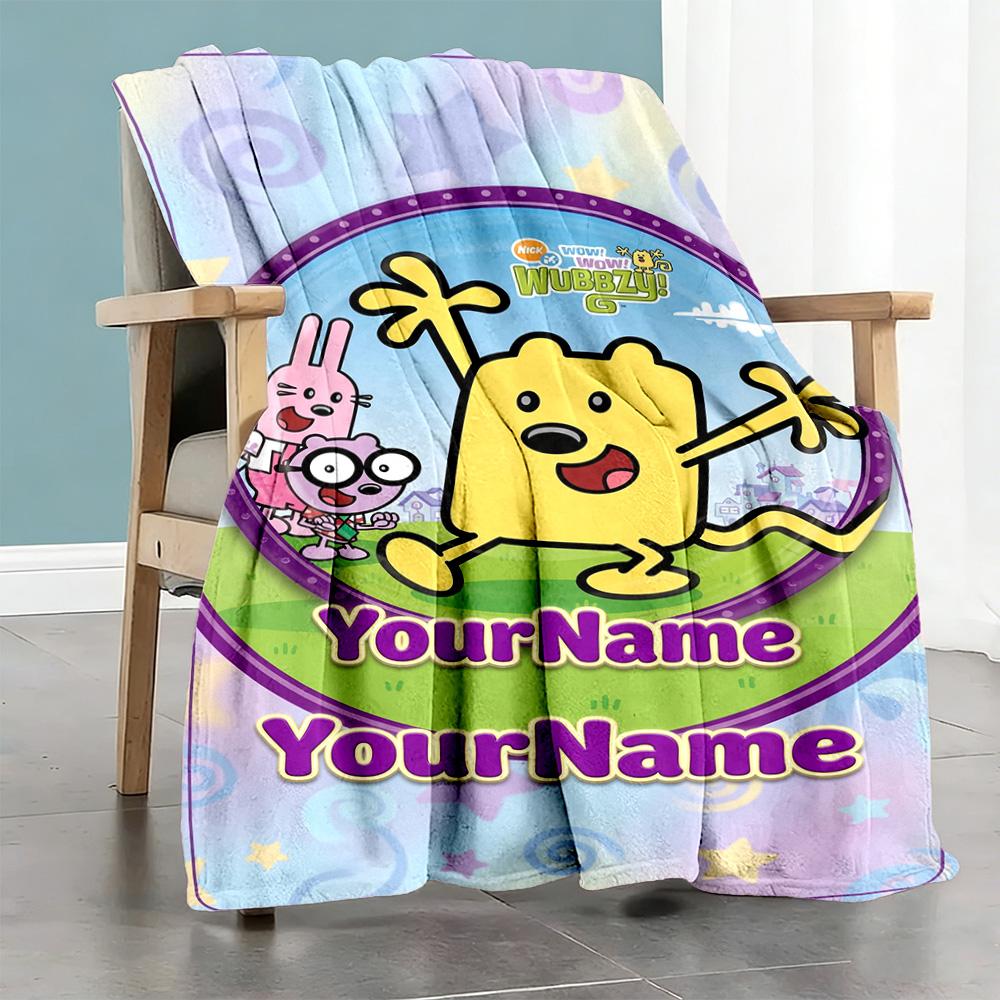 Wow! Wow! Wubbzy Personalized Text Blanket Gift Customizable Blanket Ultra-Soft Suitable for Bed Home Decor Office Livingroom Four Seasons Universal