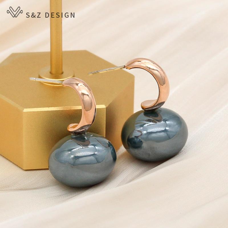 Fashion Colorful Big Simulation Pearl Stud Earrings For Women Girl Wedding Jewelry Elegant Rose Gold Color Eardrop Anti-allergy