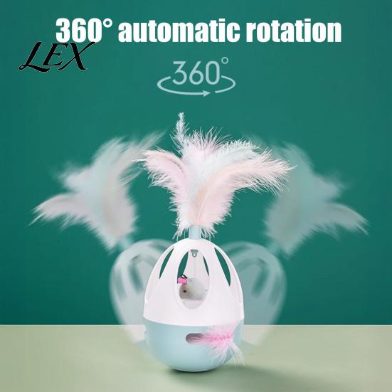 Automatic Wobble Toys for Cats Interactive Cat Toy, 360 Degree Rotating Feather Chirping Electronic Sound, Touch Activated Toy Indoor Pouncing Batting