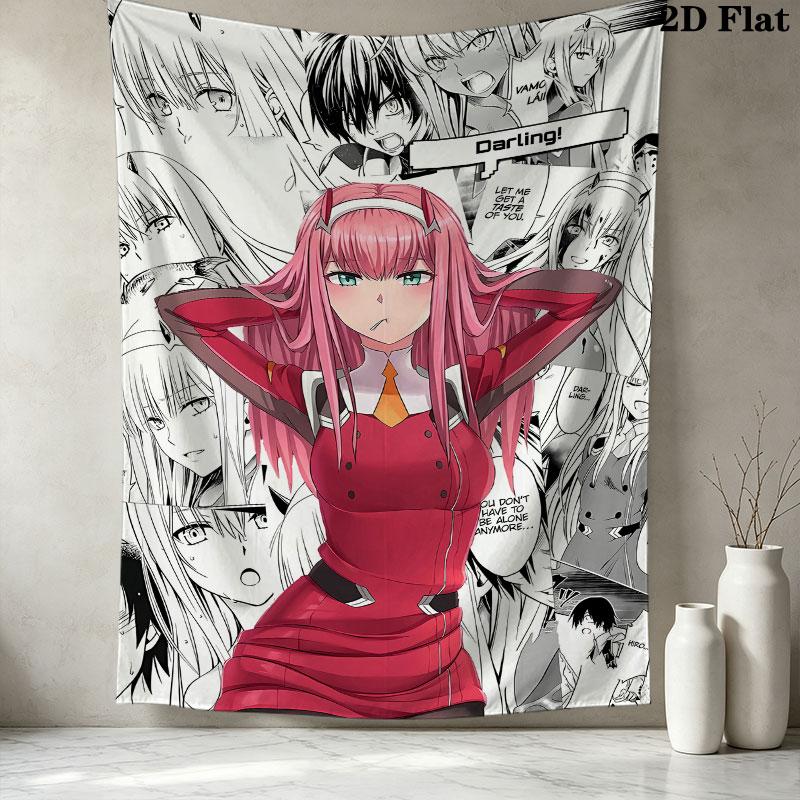 Franxx Zero Two Wall Tapestry Aesthetic Wall Hanging Printed Fabric Blanket Decorative Tapestries For Bedroom Living Room Home Decor