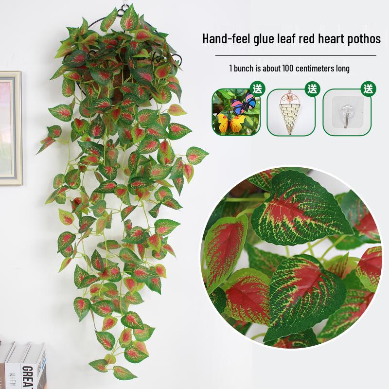 Artificial Pothos & Spider Plant Rattan Vine Wall Hanging for Indoor/Outdoor Decor