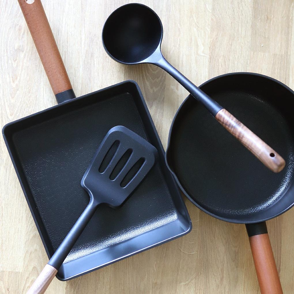 [OSLO] OSLO Noir Black Silicone Wood Handle Cooking Utensil Set of 2 (Ladle + Turner)