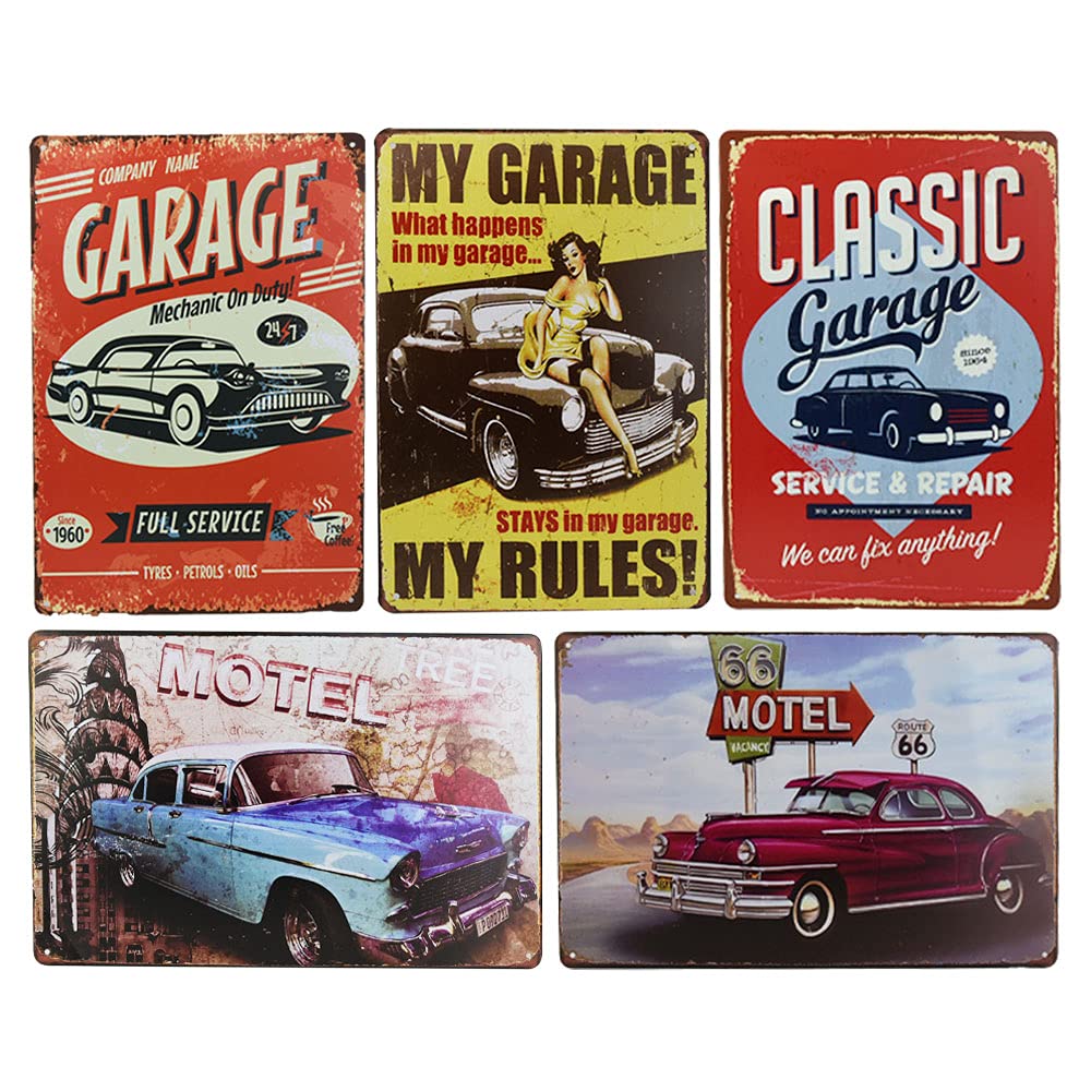 

Tin Sign Retro Wall Hanging Plate Decoration Antique American Interior Bar Cafe of (Set 5)
