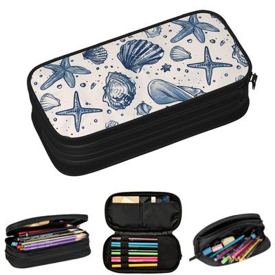 Marine Themed Shark Fish Crab And Starfish Pattern Pencil Cases for Student Gifts Pen Box Pencil Bag Big Capacity Pencil Pouch