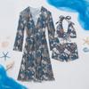Fashionable Women's Sexy Multi-Color Printed Mesh Cover-Up Three-Piece Bikini Set