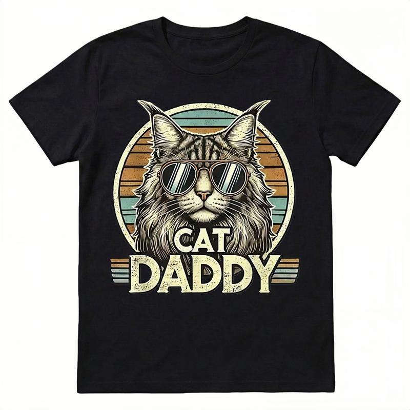 Summer t Shirts EWH Cat Daddy Cool Maine Coon Cat Father s Day Retro Cat T-Shirt XL