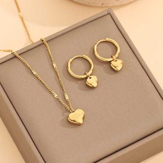 Heart Jewelry Set Golden Heart Necklace Hoop Earrings Set Birthday Anniversary Wedding Gifts