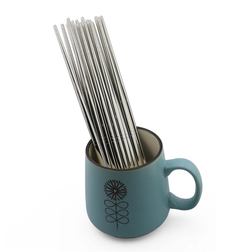 Chinese Chopsticks 5 Pairs Set Silver 304 Stainless Steel Food Grade Reusable Chopsticks Tableware Noodle Sushi Sticks