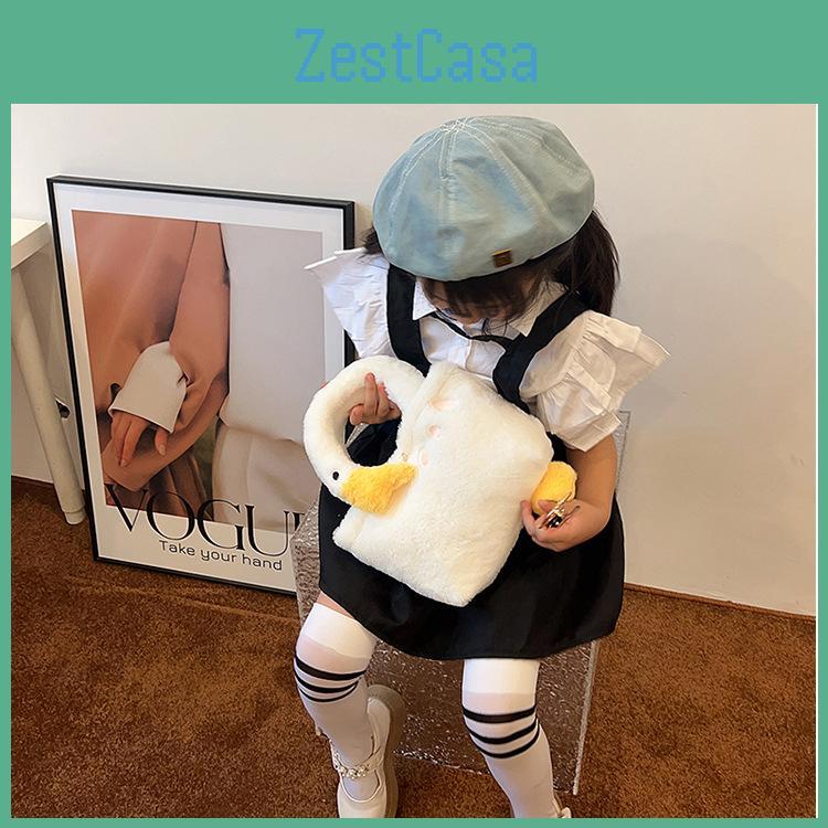Simple Big Cute White Goose Handbag Plush Kids Messenger Bag For Toddlers