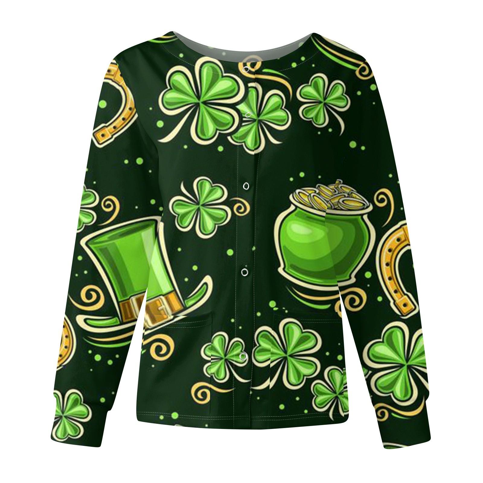 

Женская мода с длинным рукавом и воротником-стойкой, однобортная, с принтом ко Дню Святого Патрика XXXL
