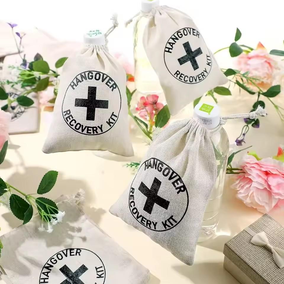Hangover Kit Bags Cotton Small Drawstring Bundle Pocket Candy Gift Packaging Reusable Pouches Wedding Party 10x15cm