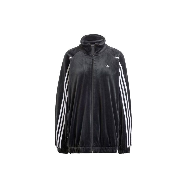 adidas Originals Women s Velour 3-Stripes Stand Collar Track Jacket Black IS4555 XS