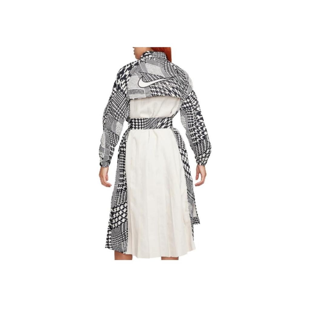 Nike Houndstooth Irregular Splicing Side Slit Full Zip Collar Long Sleeve Trench Coat Women Outerwear Black FB8273-104