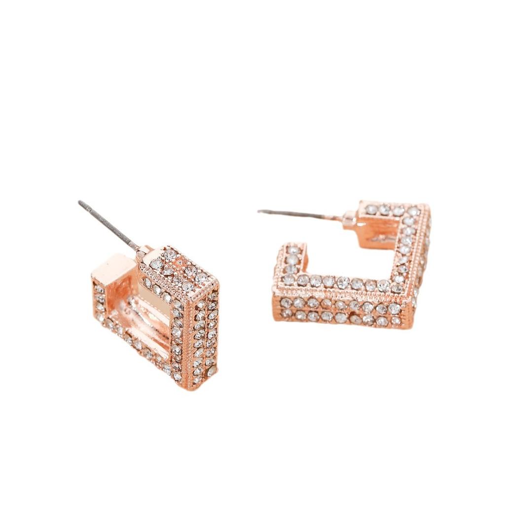 Niche Korean Version Earrings Geometric Square Design Diamond Stud Earrings Fashionable Simple Temperament Full of Diamonds High-end Earrings