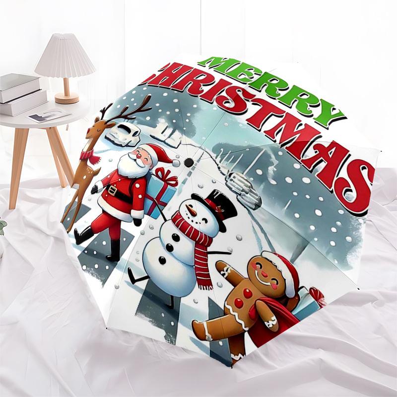 1pc Merry Christmas! Automatic Opening/Closing Umbrella, Festive Gift for Fans, Travelers & Daily Use (8-Bone Iron Frame, Portable Design).V042
