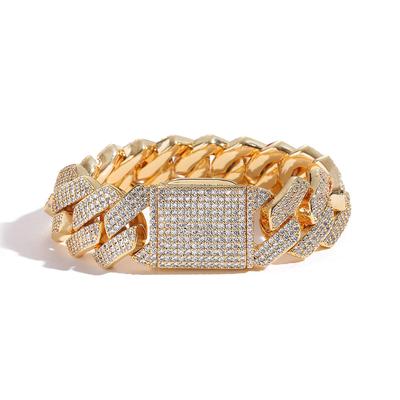 Bracciale a rombi con fibbia a scatto europea e americana, marca di tendenza personalizzato hip hop zircone bracciale da uomo gioielli